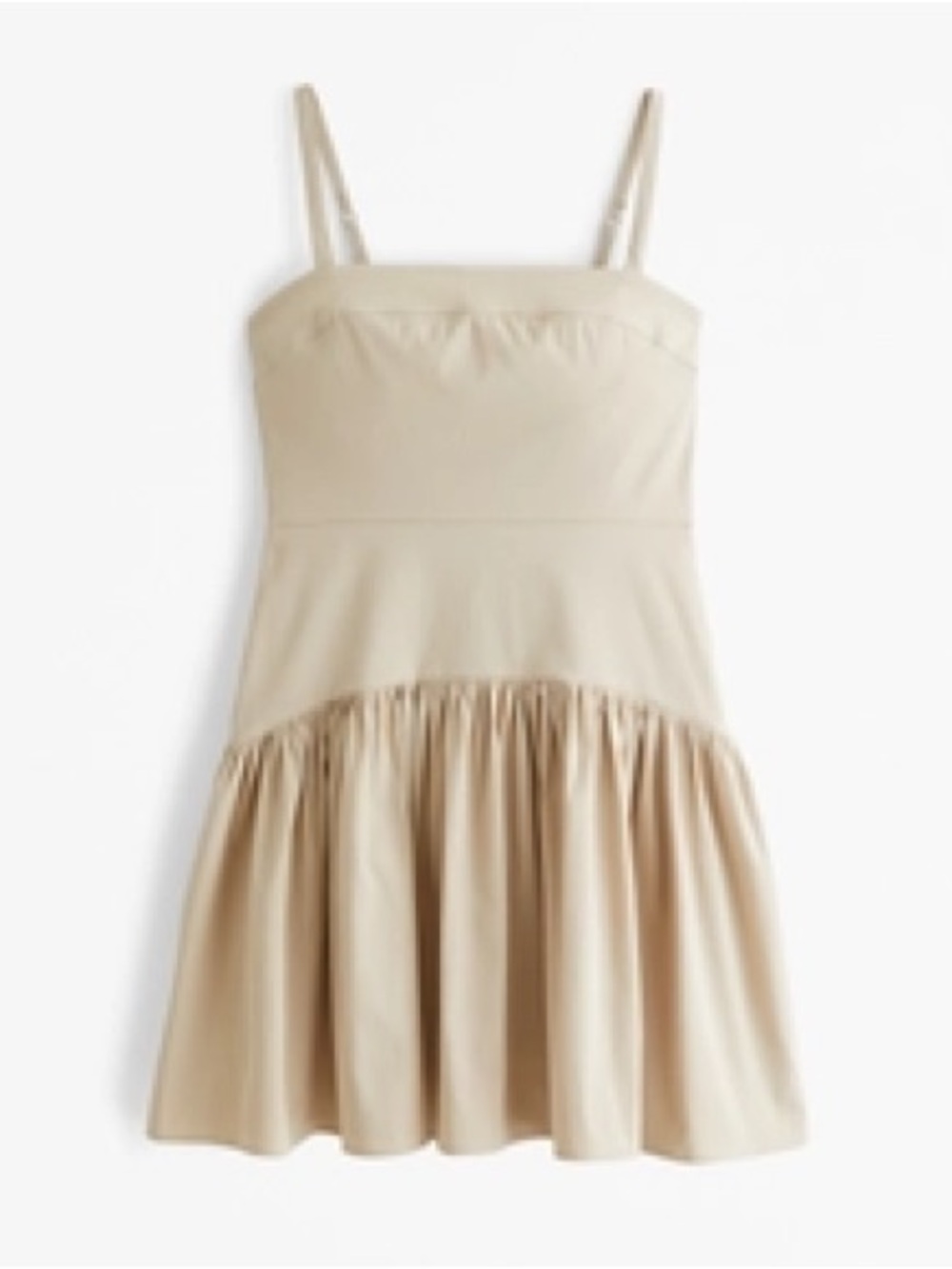 Abercrombie & Fitch Beige Spaghetti-Strap Gathered Mini Dress